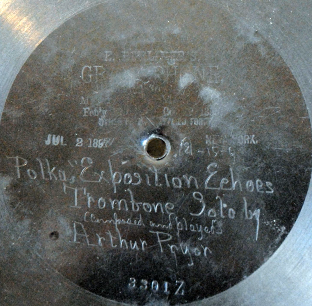 A record released by the Berliner company, catalog number 3301Z, featuring trombone playing by Arthur Pryor.