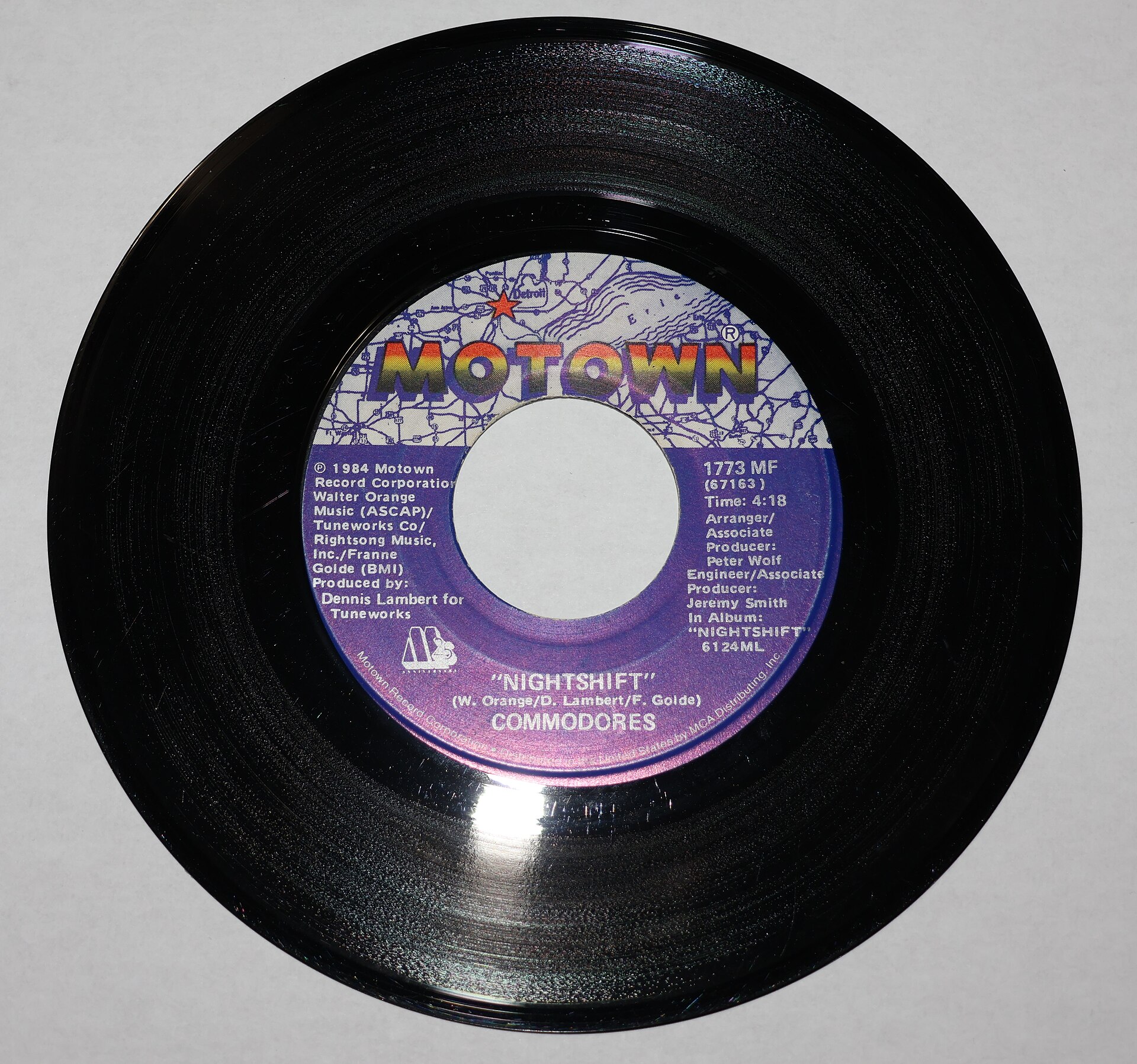 Motown 7-inch single label, printed with catalog number
