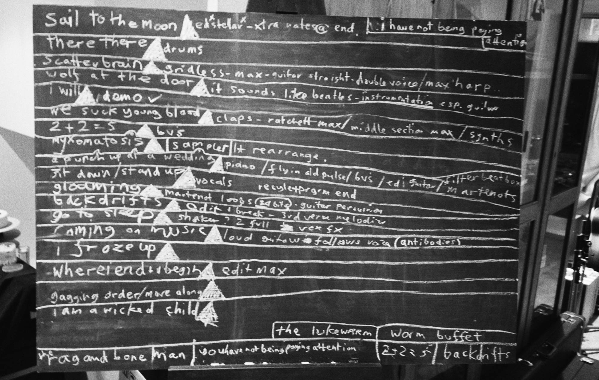 Work blackboard during the recording of Hail to the Thief