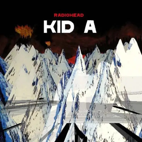 Kid A album cover with mountain forms and cold-colored landscape